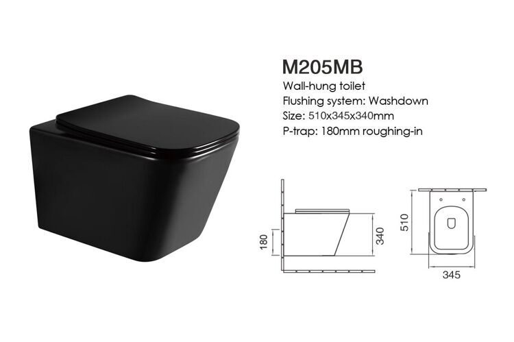 Унитаз навесной настенный черный M205MB